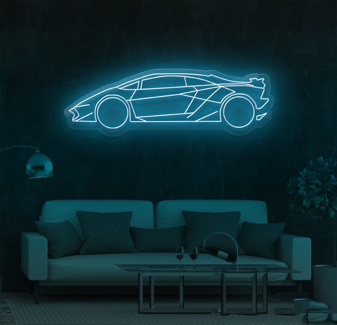 Cool Sports Car Neon Sign – Futuristic LED Light for Car Enthusiasts & Man Cave Decor ice blue
