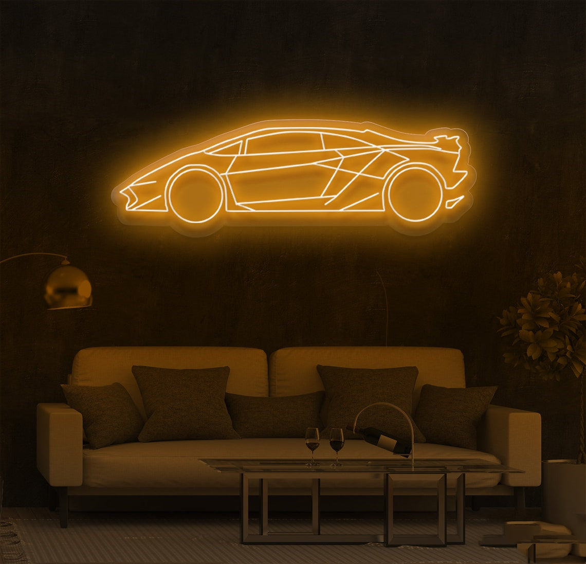 Cool Sports Car Neon Sign – Futuristic LED Light for Car Enthusiasts & Man Cave Decor orange