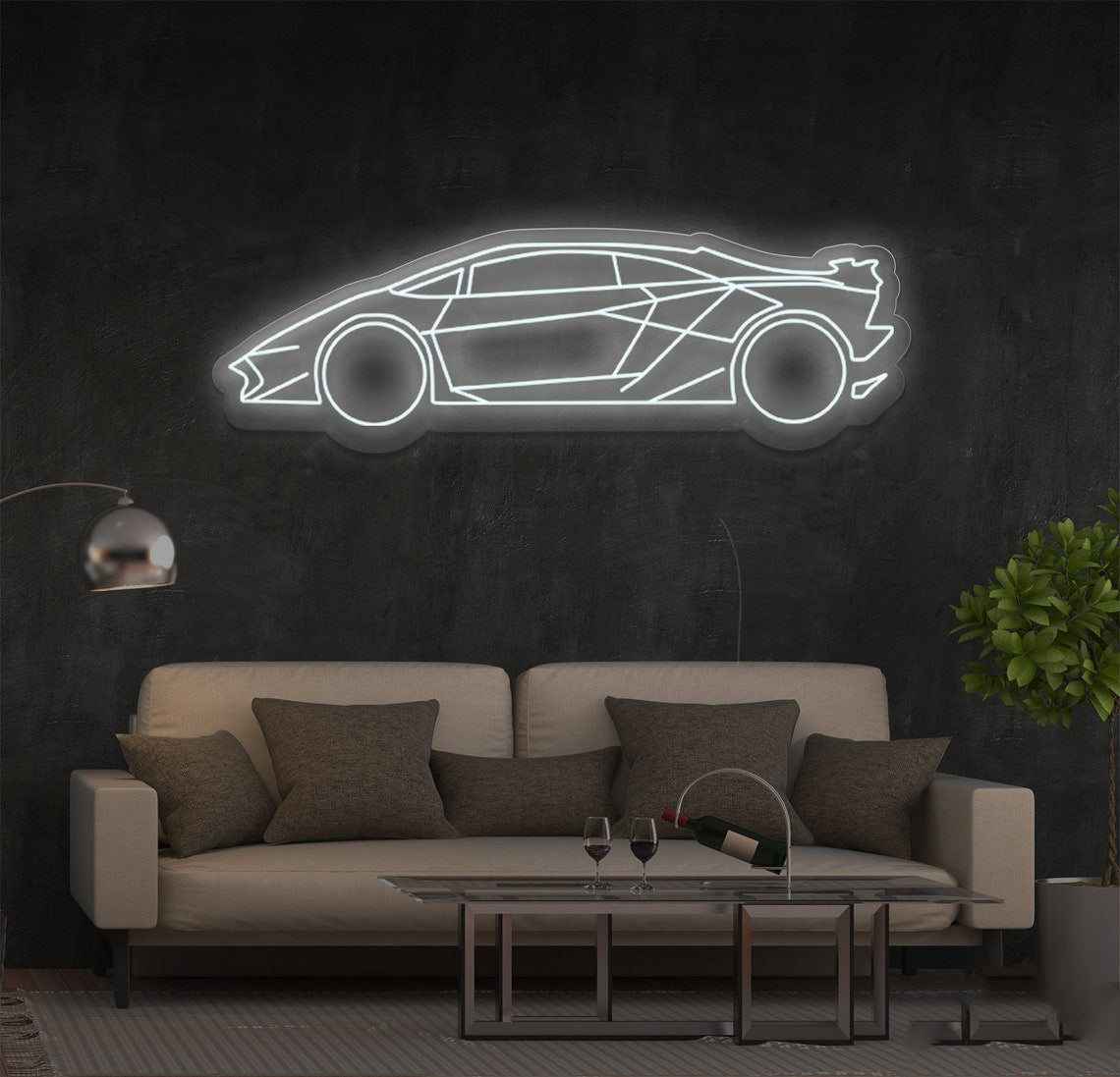 Cool Sports Car Neon Sign – Futuristic LED Light for Car Enthusiasts & Man Cave Decor white