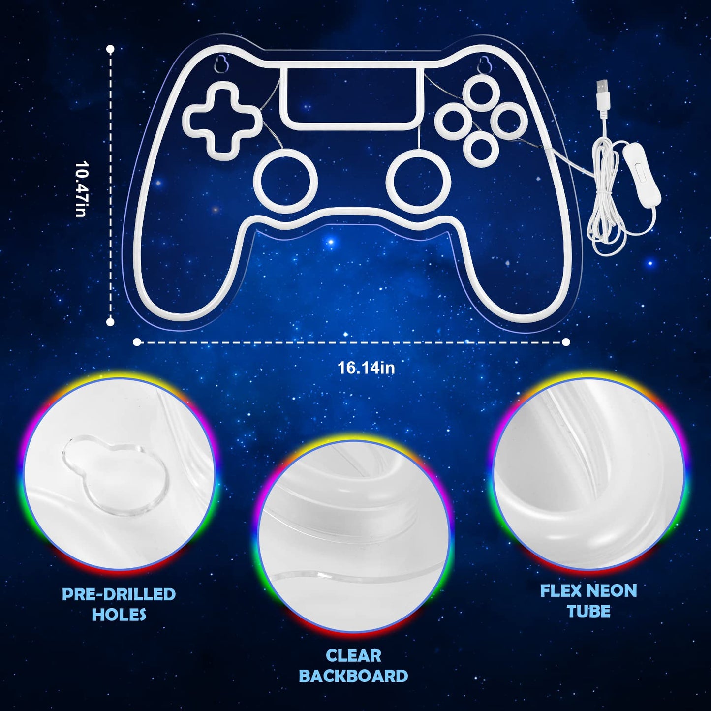 Game Controller Neon Sign size details