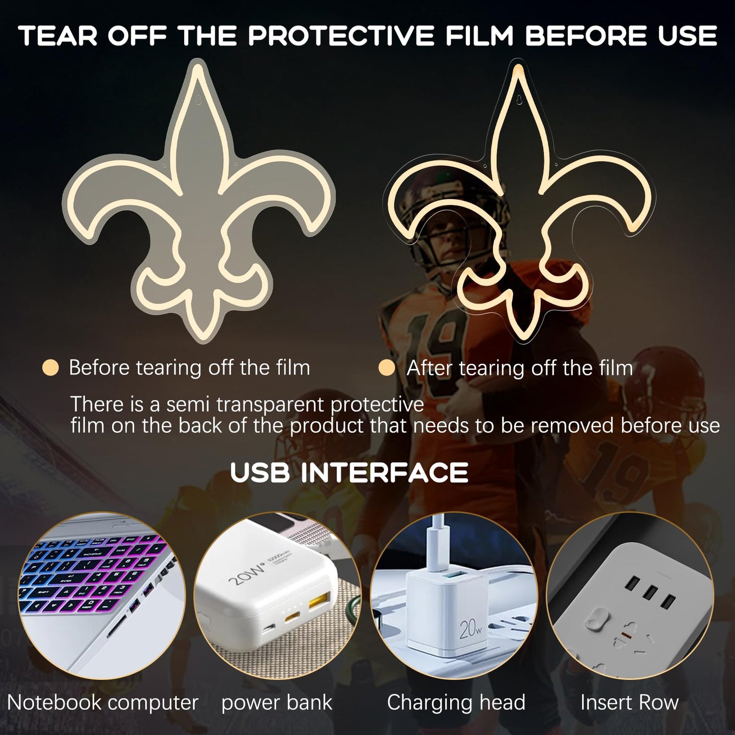 New Orleans Saints Team Logo Football Neon Sign power supply