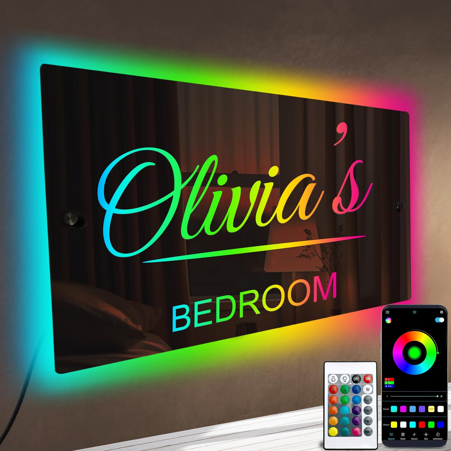 Personalized Name Mirror LED Light - Custom Light Up Name Sign For Bedroom, Personalized Name Sign With LED Lighting, Handmade LED Mirror For Bedroom, Customize light up sign for wall