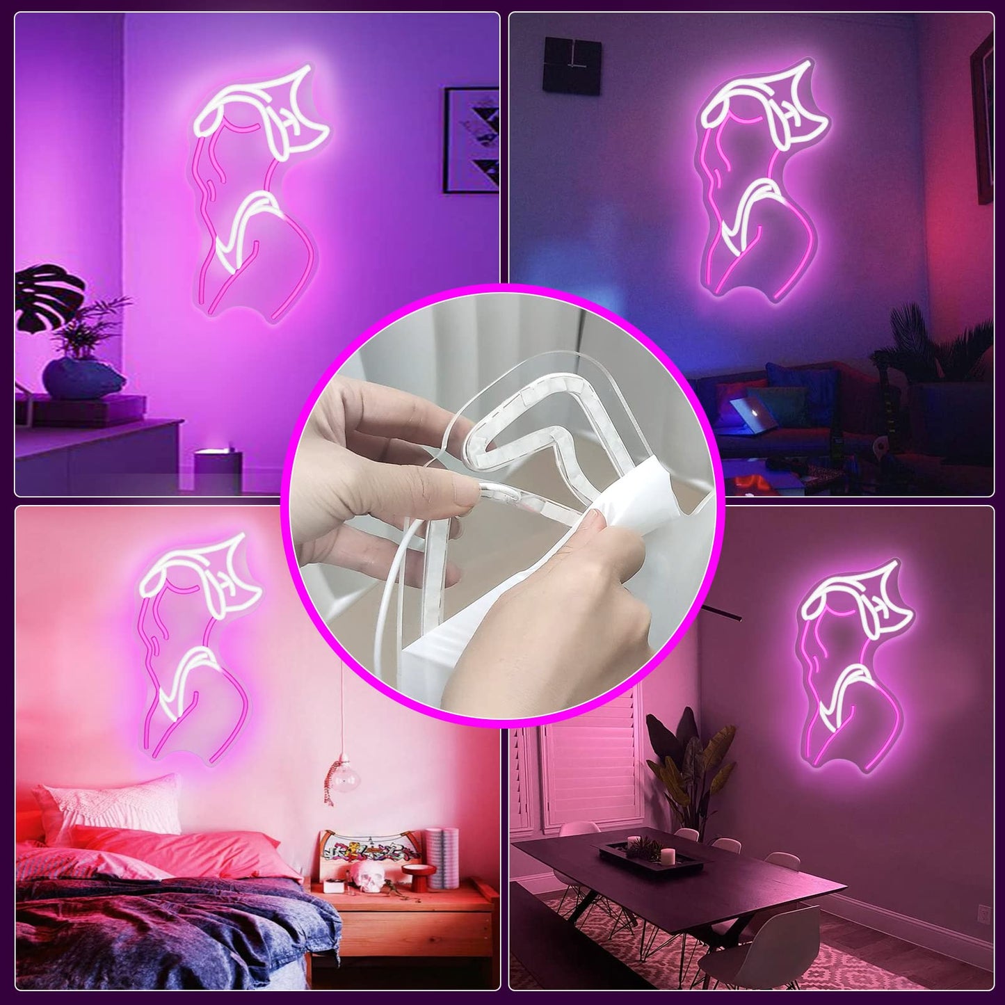 Lady Neon Signs Neon Signs for Wall Decor Pink White LED Light Sign for Preppy Room Decor Light Up Sign for Birthday Party Decoration USB Powered