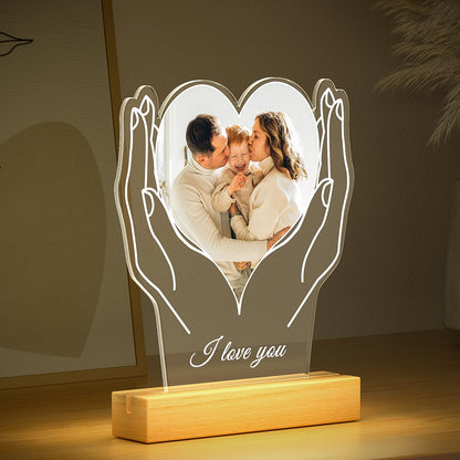 Custom Picture Frame with Photos, Customized Acrylic Plaque Photo Frames with Night Light, Personalized Birthday Gifts for Women Men Mom Dad Baby Kids Grandma Grandpa Family