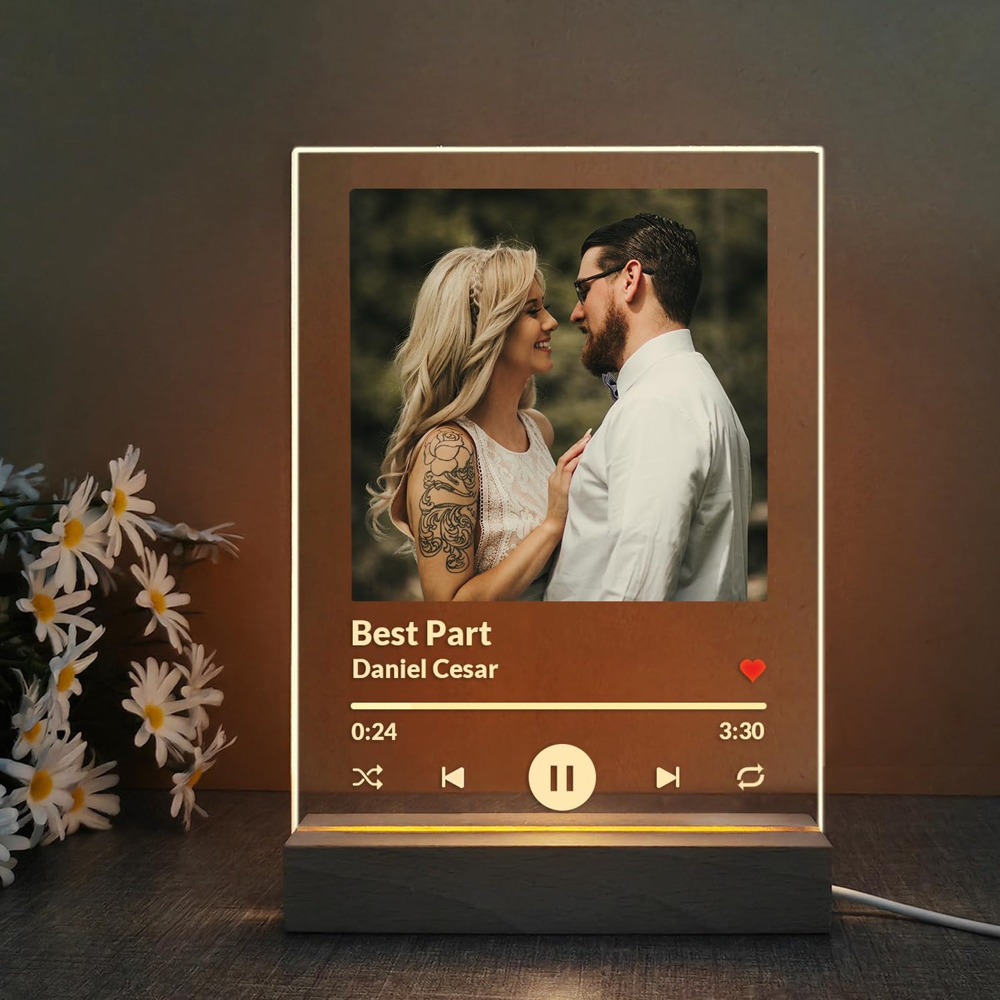 Custom Picture Song Plaque, Personalized Photo Frame Music Plaques Gifts for Boyfriend, Customized Glass Art Acrylic Album Cover Night Light Gift for Couple Women Girlfriend