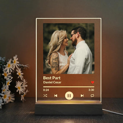 Custom Picture Song Plaque, Personalized Photo Frame Music Plaques Gifts for Boyfriend, Customized Glass Art Acrylic Album Cover Night Light Gift for Couple Women Girlfriend