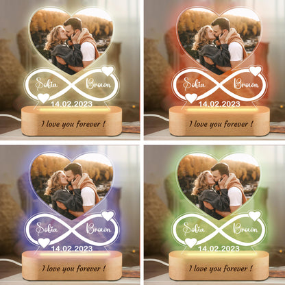 LOVELYPOD Personalized Gifts for Men Women, Night Light for Him, Custom Acrylic Heart Picture Frame with Photo, Customizable Gifts for Him Her Boyfriend Girlfriend, Infinite Love, Christmas Gifts