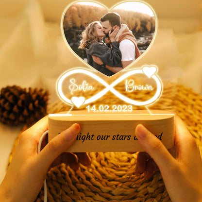 LOVELYPOD Personalized Gifts for Men Women, Night Light for Him, Custom Acrylic Heart Picture Frame with Photo, Customizable Gifts for Him Her Boyfriend Girlfriend, Infinite Love, Christmas Gifts