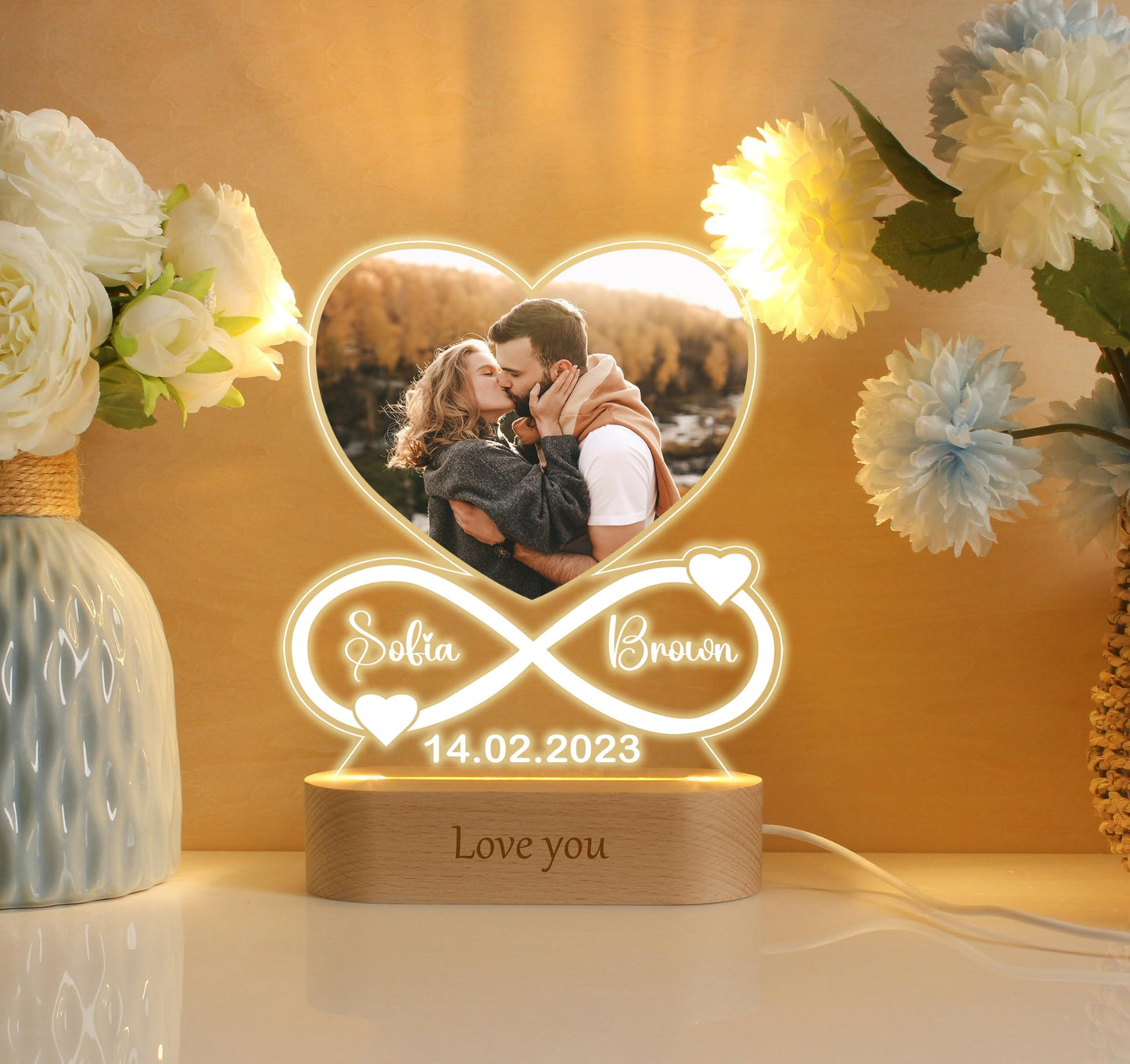 LOVELYPOD Personalized Gifts for Men Women, Night Light for Him, Custom Acrylic Heart Picture Frame with Photo, Customizable Gifts for Him Her Boyfriend Girlfriend, Infinite Love, Christmas Gifts