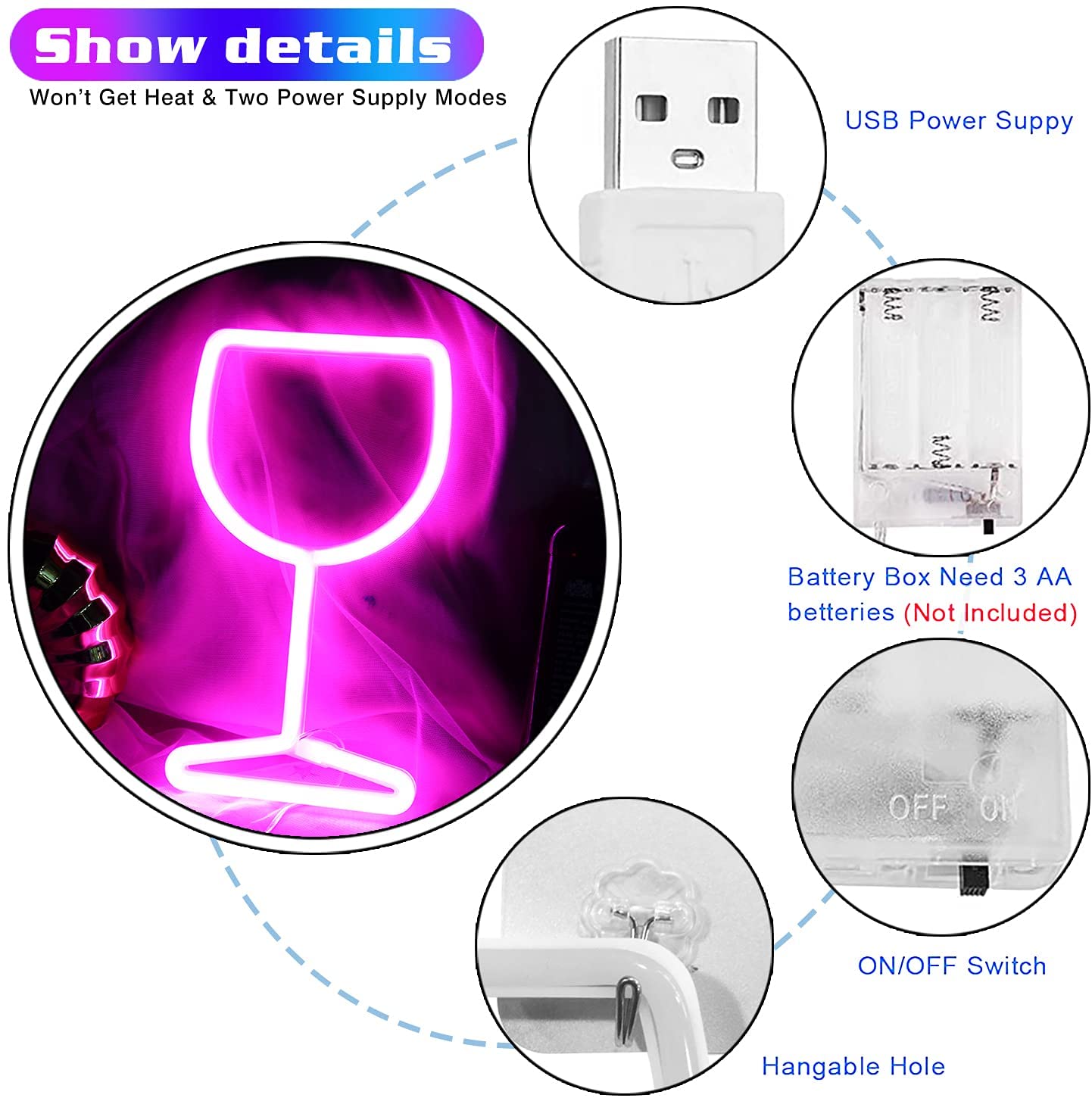 wine glasses neon sign bar & party neon sign details
